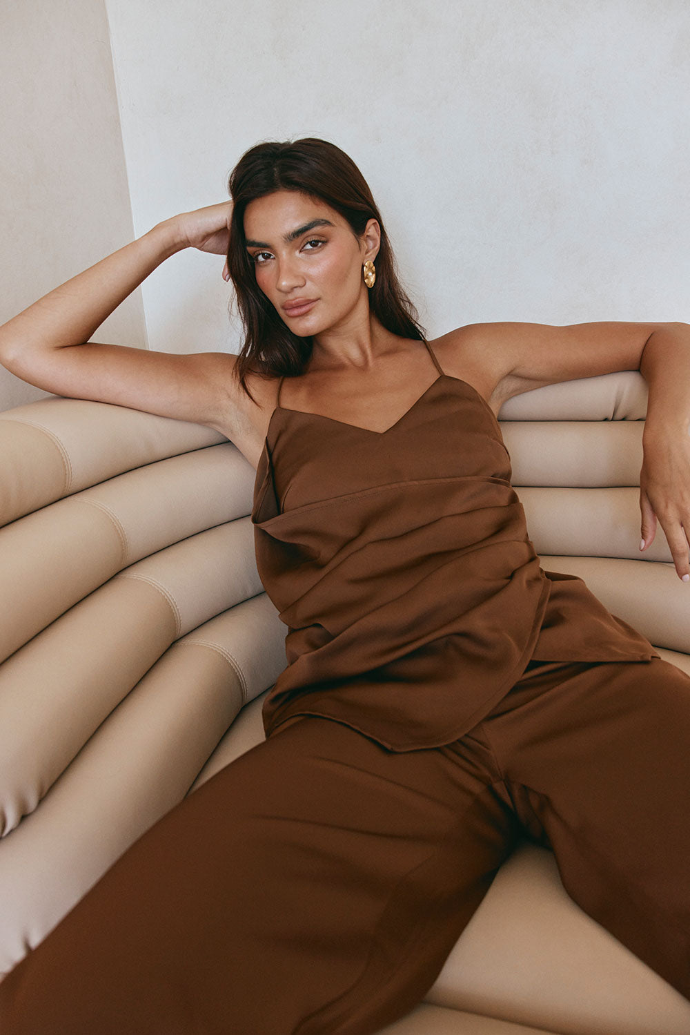 Chocolate Brown Strappy Plunge V Neck Zarah Top