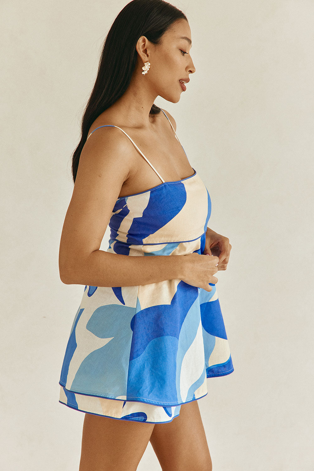 Valley Blue Print Strappy Flared Mirella Playsuit