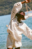 White Embroidered Long Sleeve Tie Paras Top