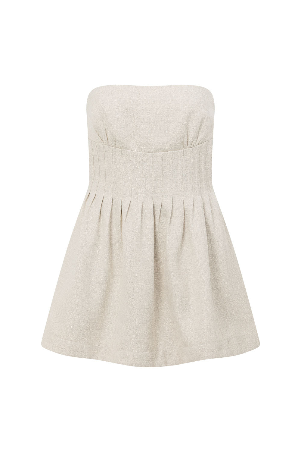 Beige Strapless Pin Tick Mini Tabi Dress