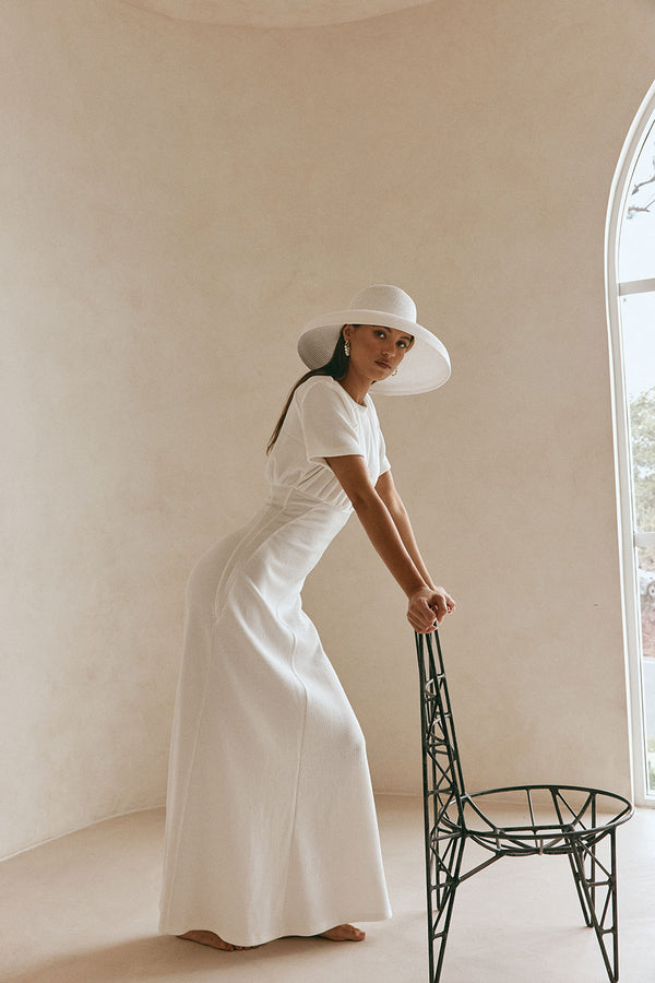 White Ribbed A Line Maxi Gizelle Dress