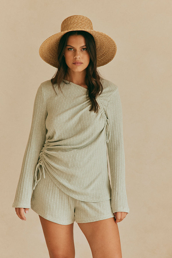 Green High Waist Elastic Drawstring Zahlia Shorts