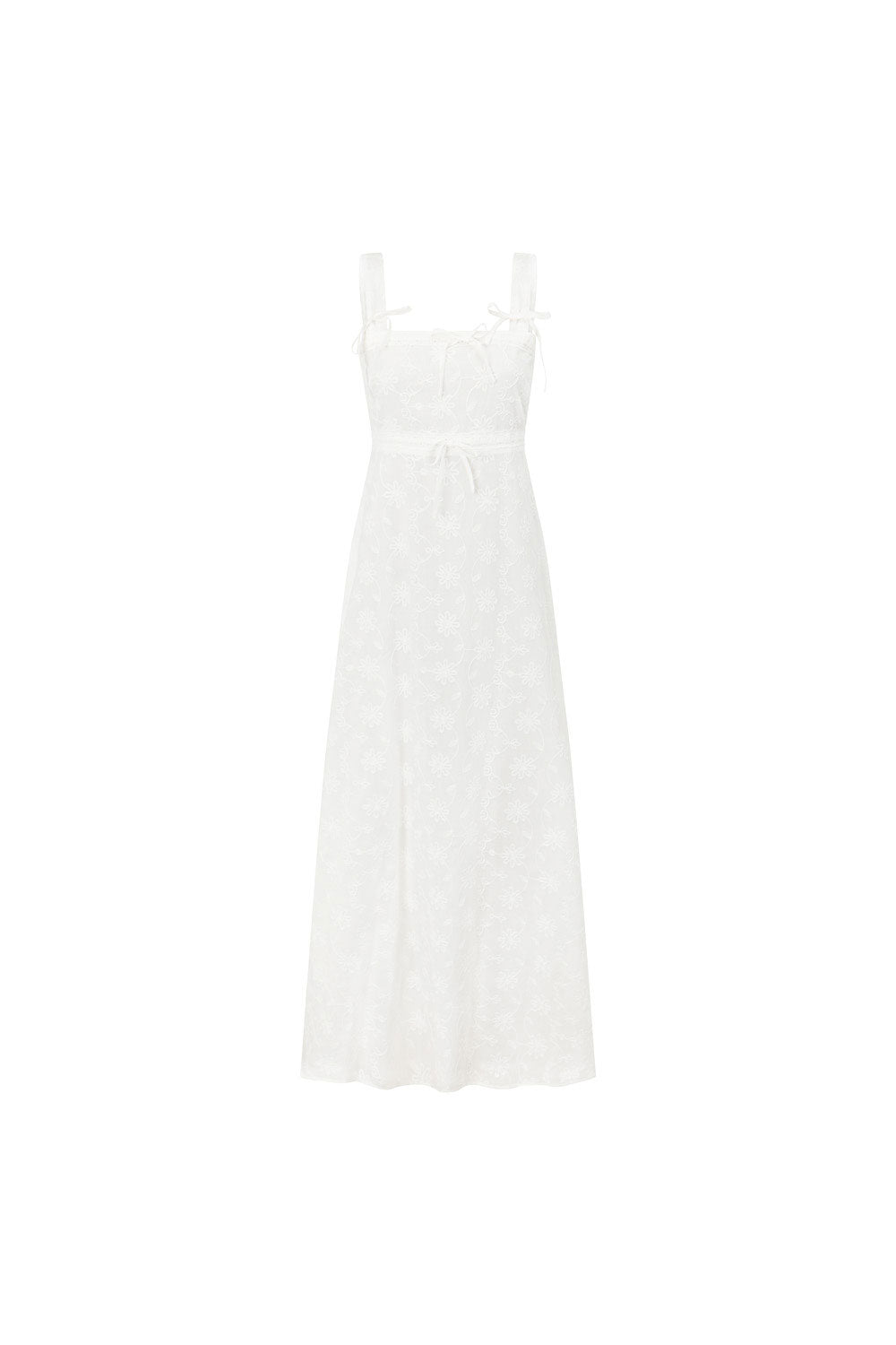 White Embroidered Wide Strap Maxi Evi Dress