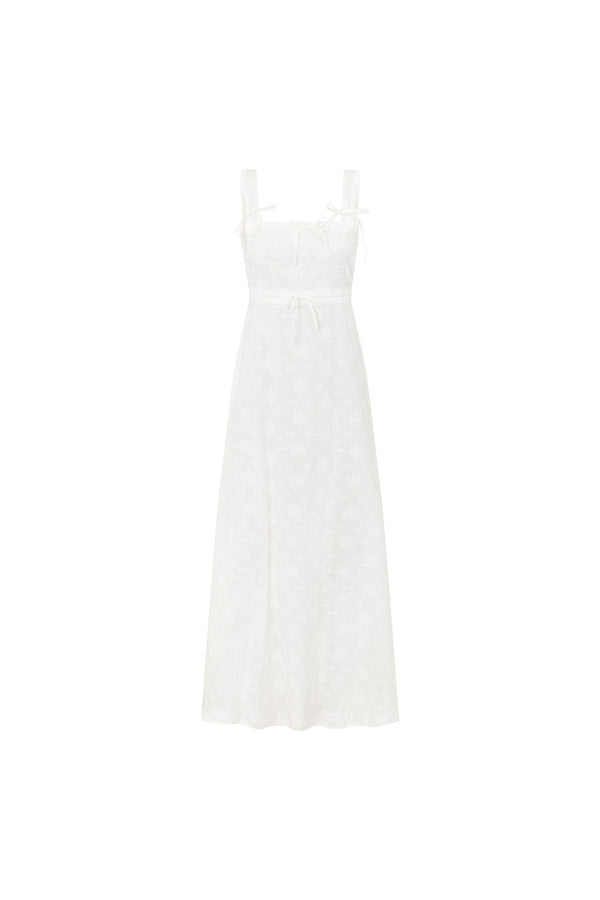 White Embroidered Wide Strap Maxi Evi Dress