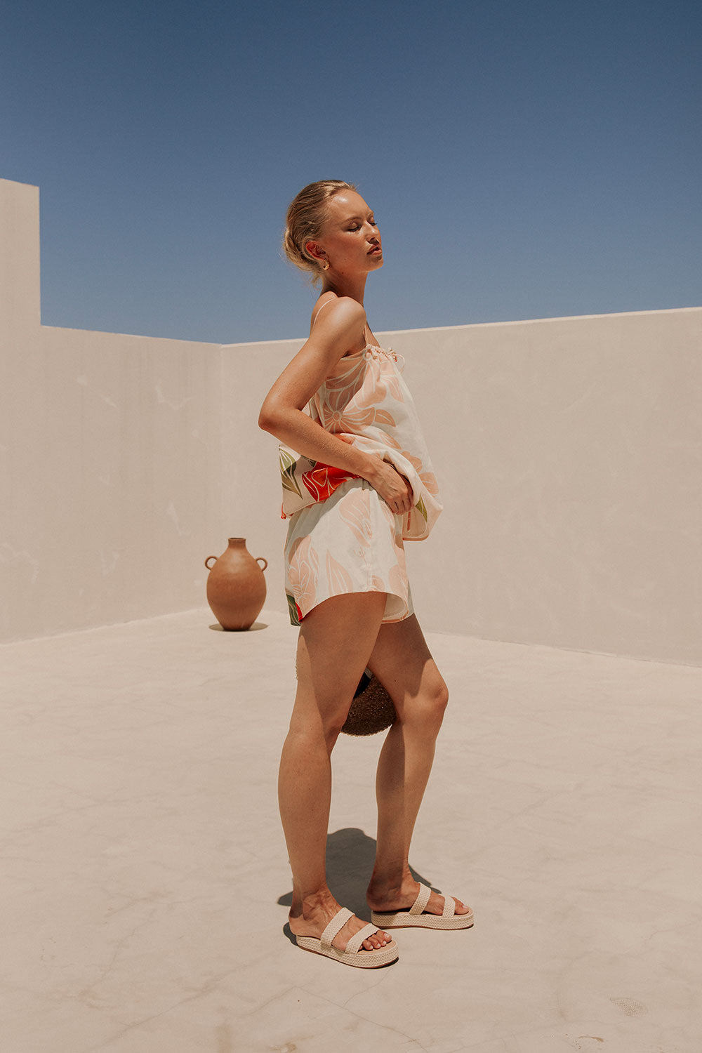 Jetta Tie Shorts - Petal Scarf Pink, White, Orange