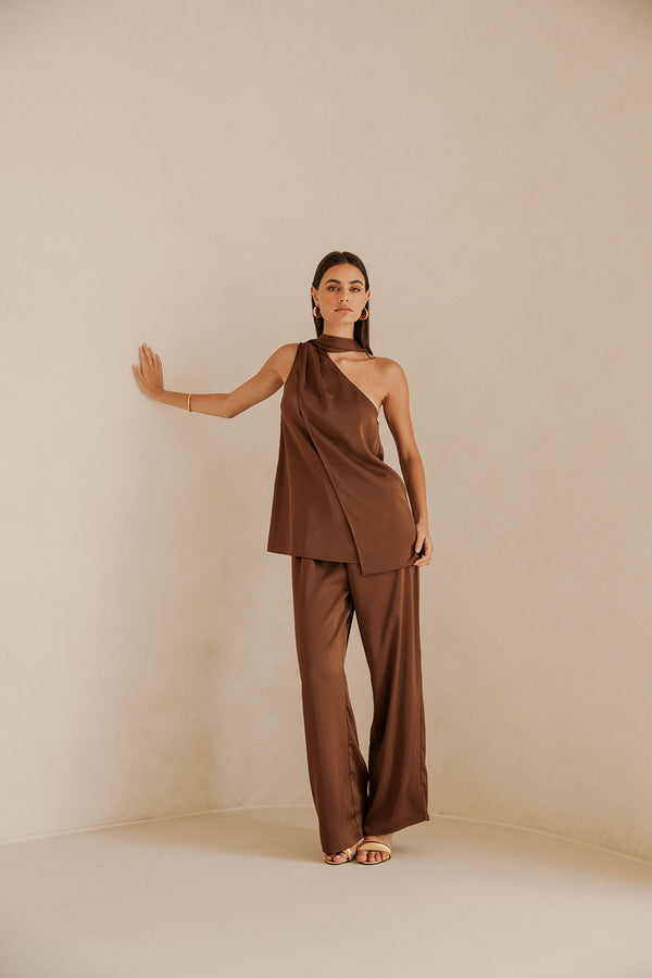 Bailen Elasticated Tie Pants - Brown