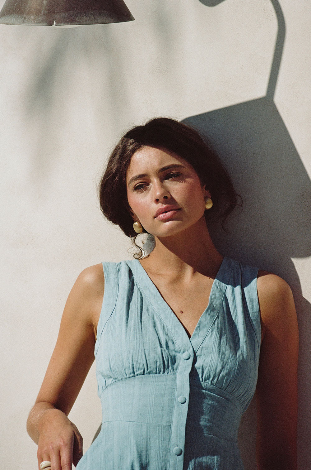 Blue V Neck Button Up Mini Shaelagh Dress