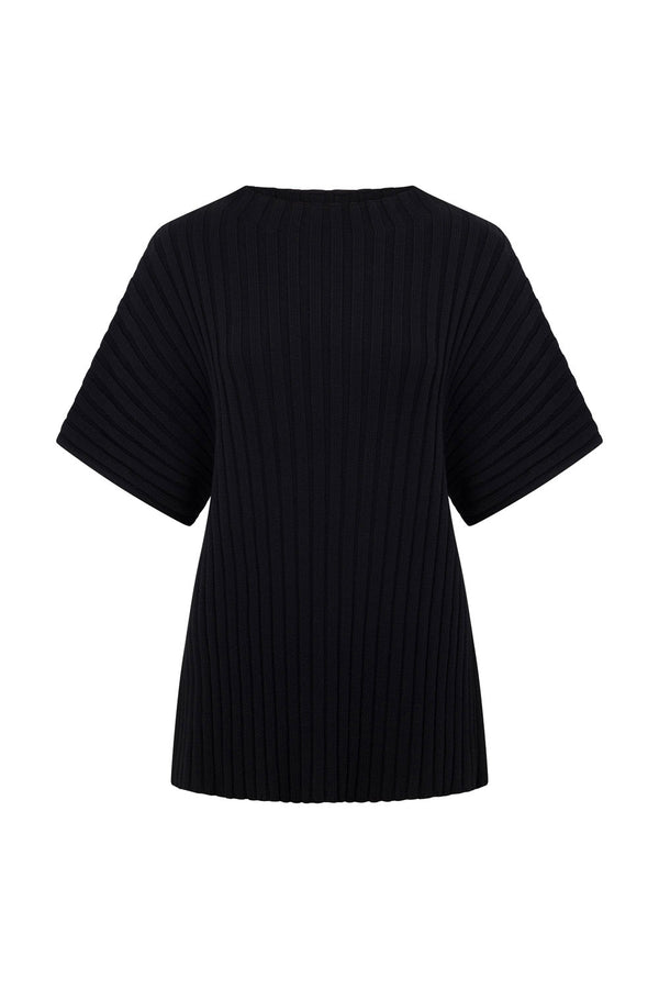Celine Knit Ribbed Top - Black