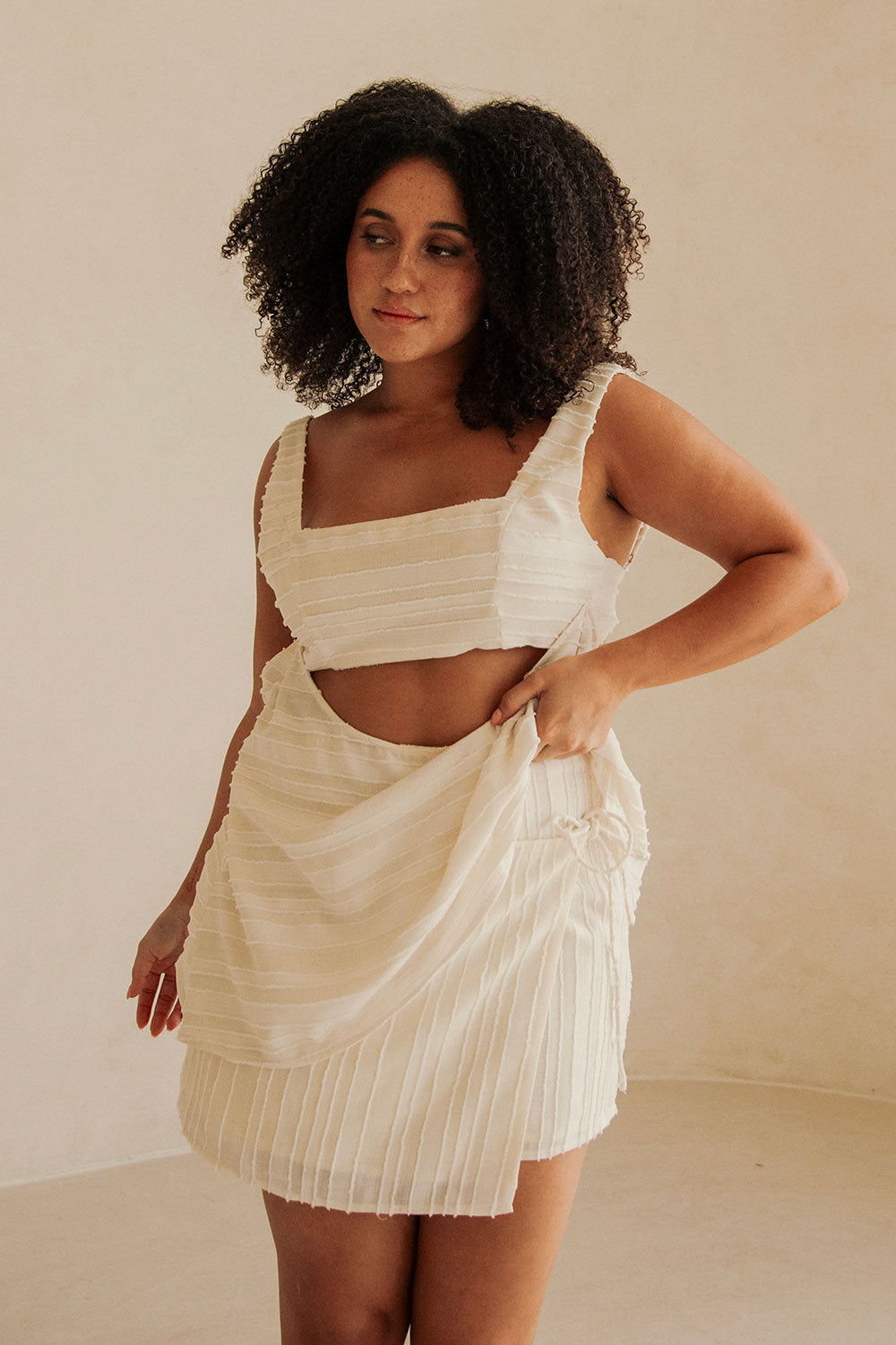 Cream Textured Wrap Mini Aurelie Skirt