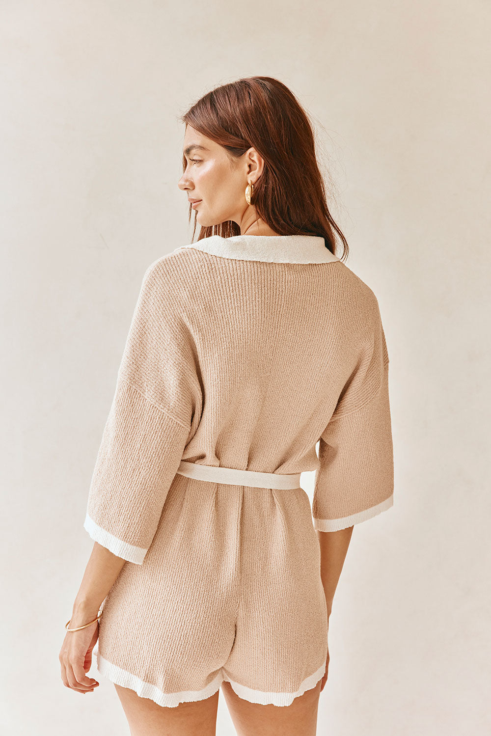 Tan Collar V Neck Tie Sammi Playsuit