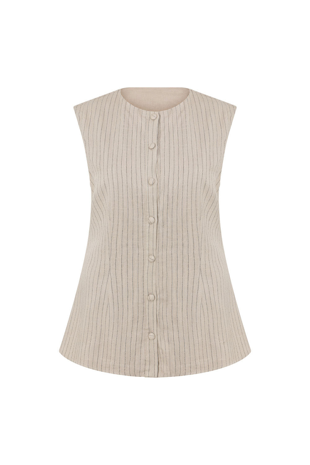 Beige Linen Blend Button Up Longline Zinnie Top