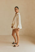 Cream Long Sleeve Button Up Collar Panel Huxley Top