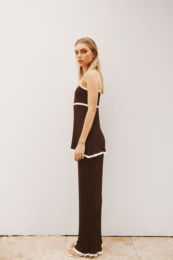 Chocolate Brown Pleated Knit Maxi Laine Skirt