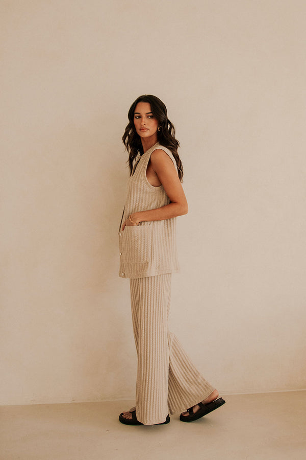 Beige Woven High Waist Wide Leg Eila Pants