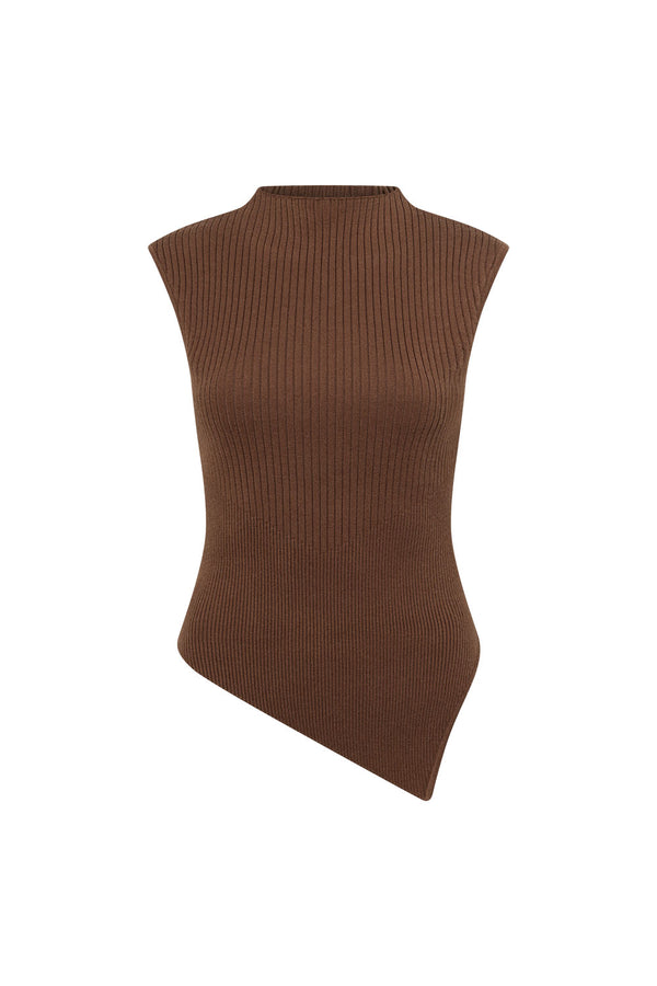 Gingerbread Brown Knit Asymmetric Ellamay Top