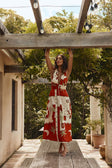 Red Palma Vista Print V Neck Maxi Mira Dress
