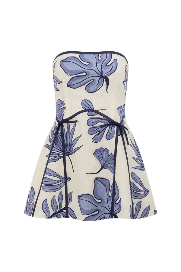 Blue Phylida Azure Print Strapless Mini Via Dress