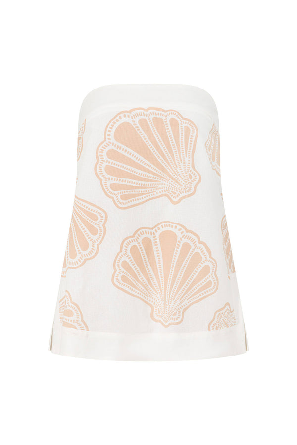 White Coastal Shell Print Strapless Bahari Top
