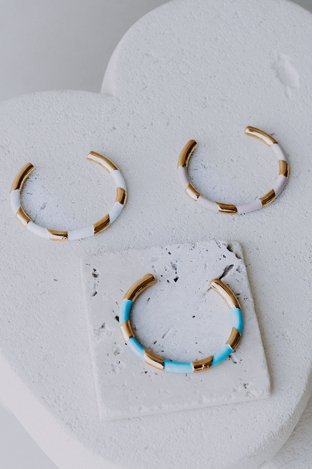 Gold Plated and Beige Stripe Evelyn Bangle