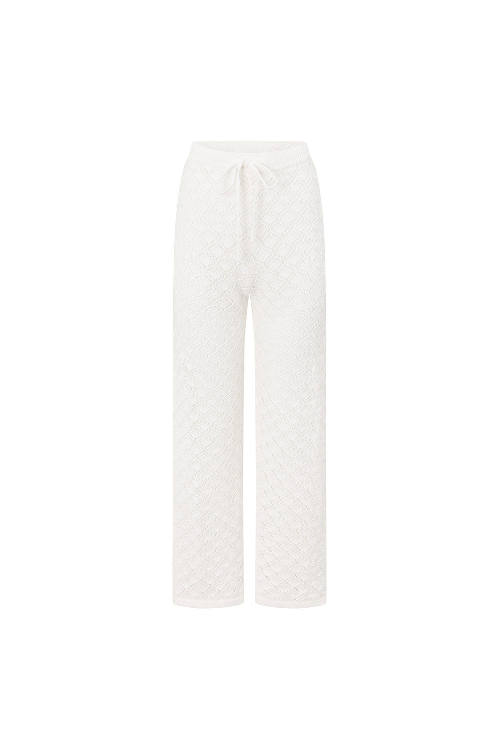 White Knit High Waist Drawstring Aya Pants