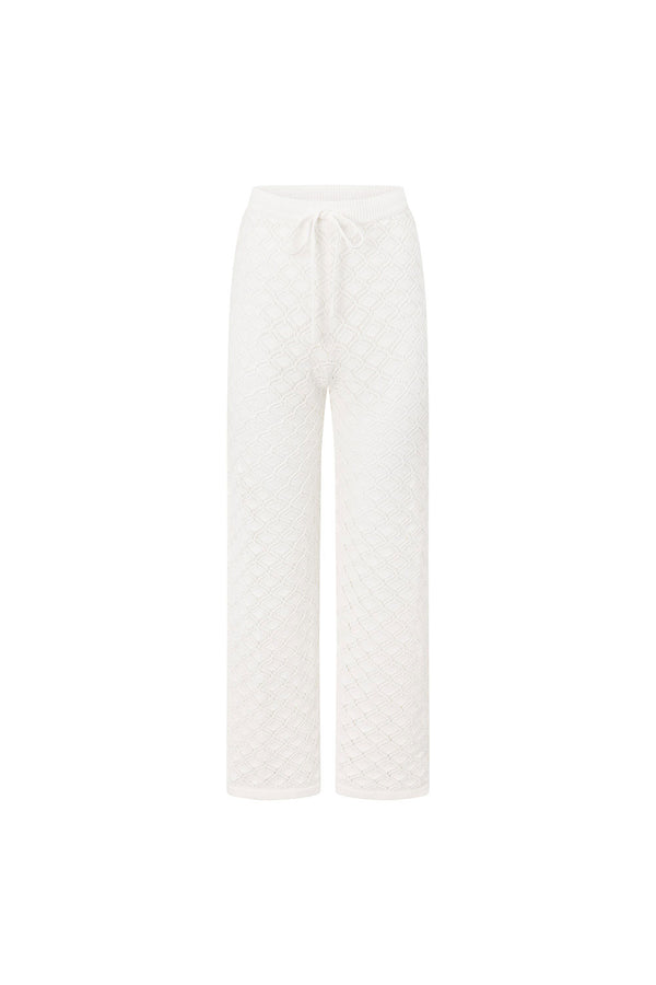 White Knit High Waist Drawstring Aya Pants
