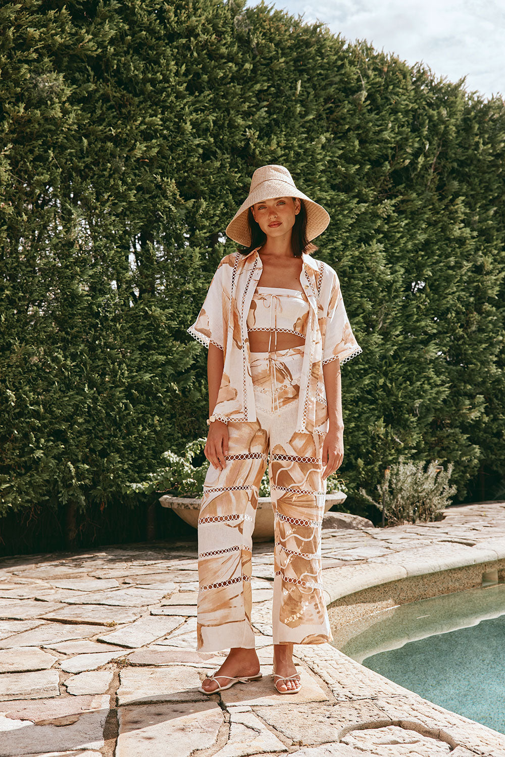 Brown La Spiaggia Print Button Up Collar Verity Shirt