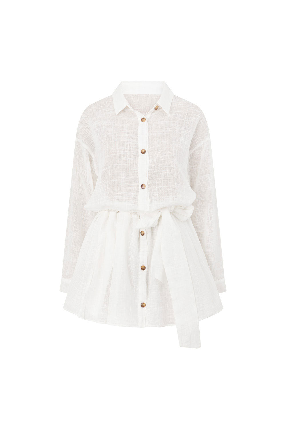 White Long Sleeve Button Collar Orazio Dress