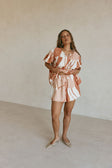 Peach Solanto Print Elastic Drawstring Ales Shorts