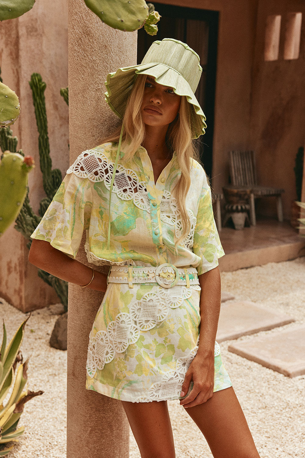 Green Fiore Festivo Print Button Up Aquila Shirt