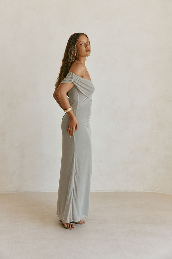 Grey Off Shoulder Maxi Danika Dress