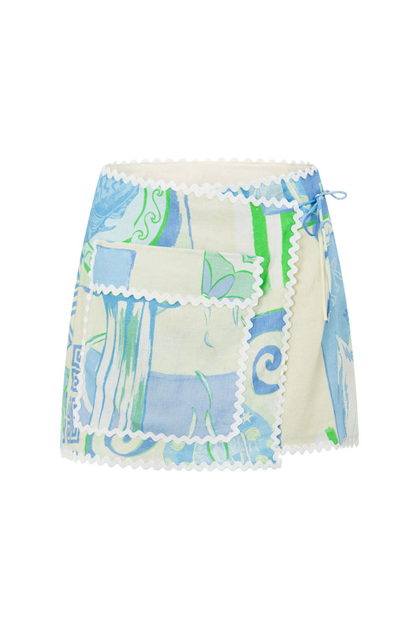 Diaz Mini Wrap Skirt - Theotokos Ocean Blue White Green