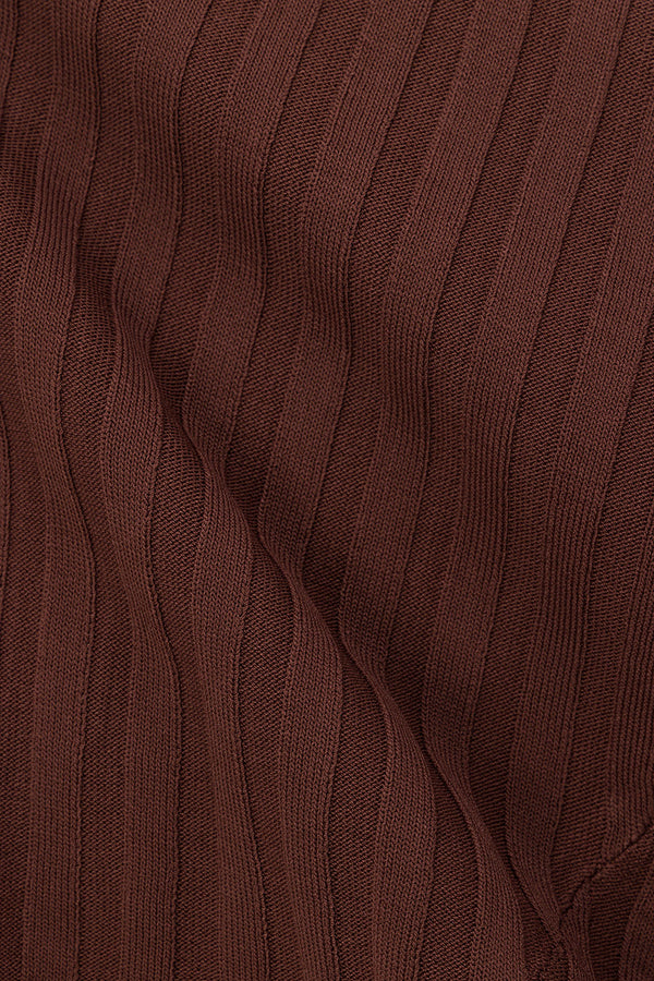 Chocolate Brown Ribbed V Neck Silla Top