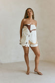 Brown Sable Floral Print Strapless Ria Playsuit