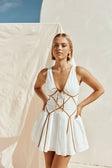 White Panel V Neck Mini Ravina Dress