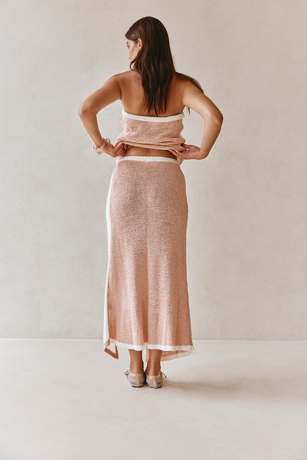 Pink Knit Overlay Elastic Maxi Danita Skirt