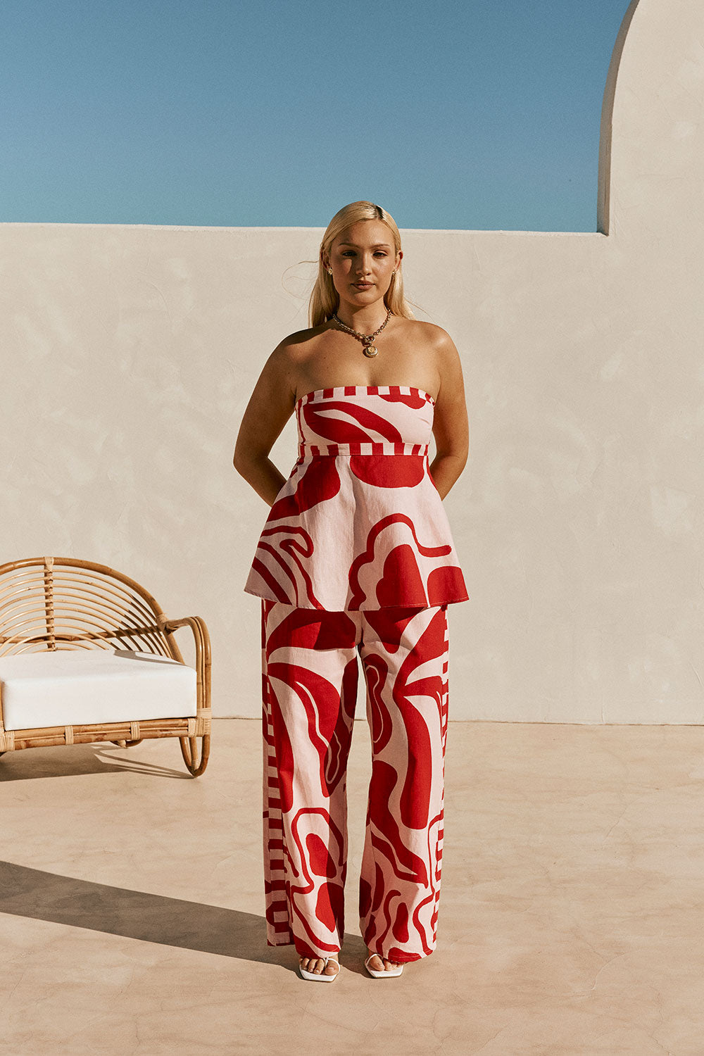 Red and Pink Darling Floral Print Strapless Enya Top