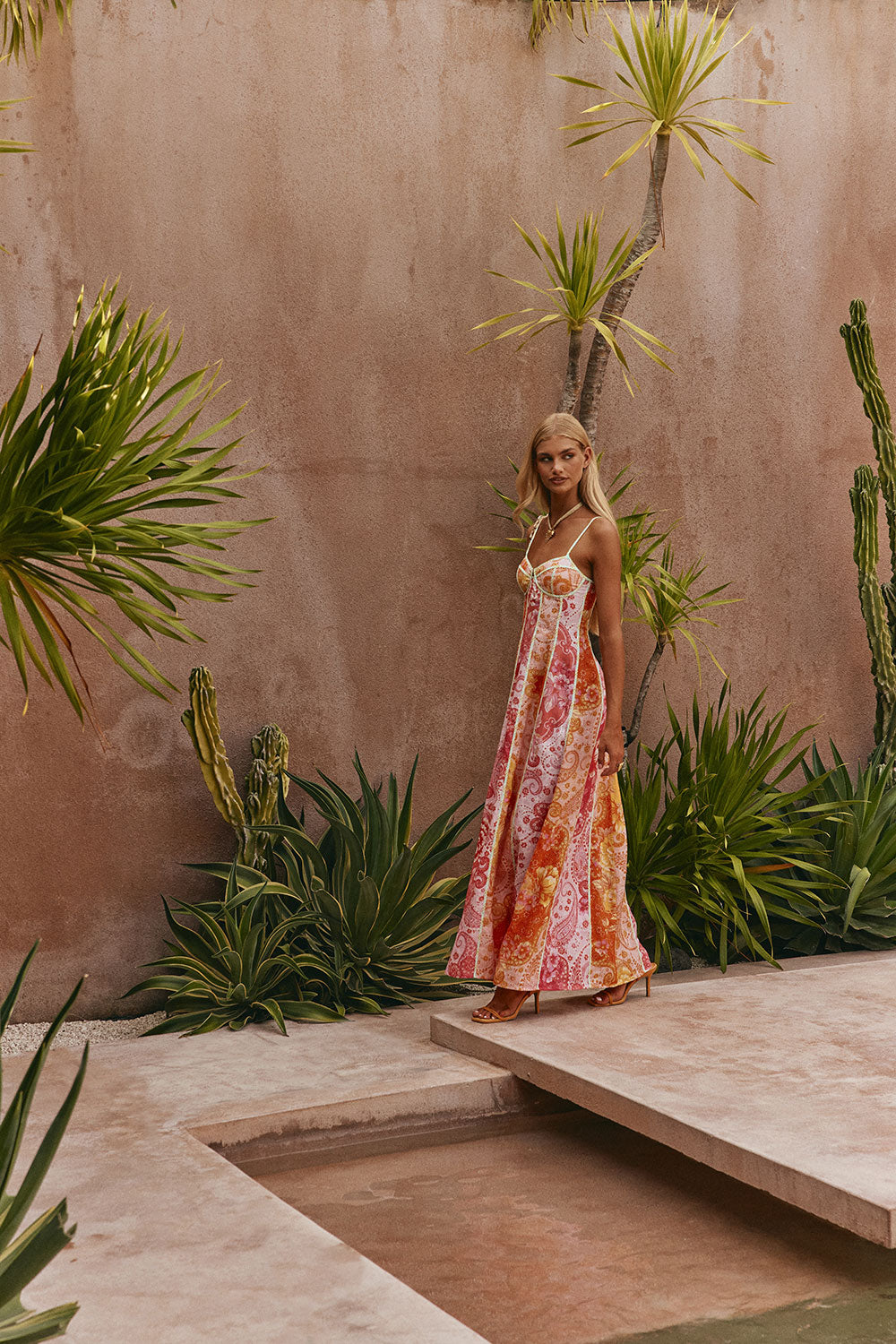 Pink Botanica De Flor Print Maxi Lune Dress