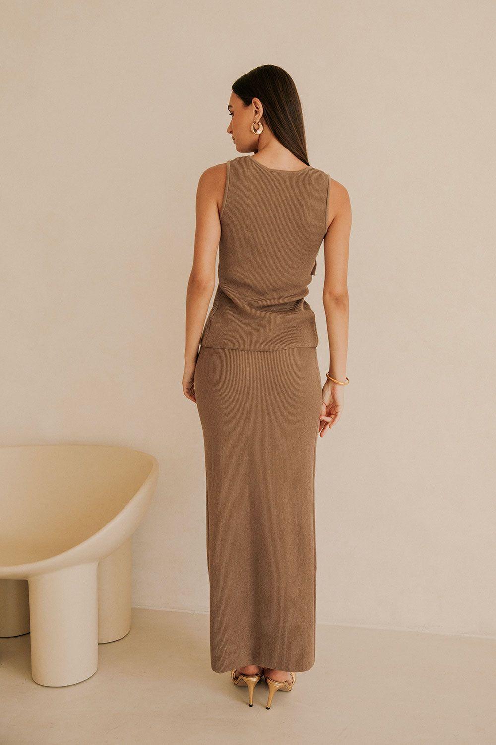 Bridget Split Knit Top - Chocolate Brown