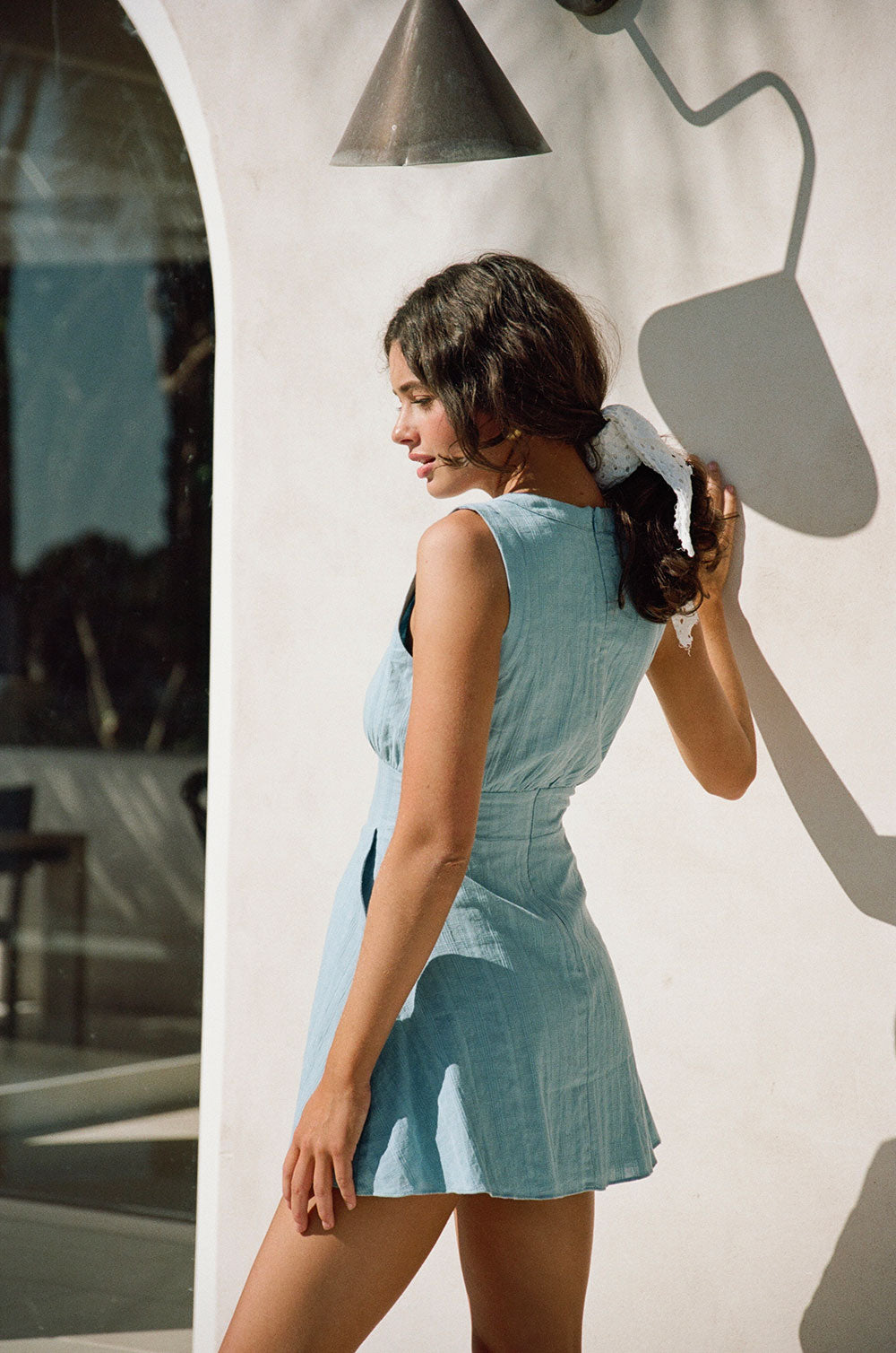 Blue V Neck Button Up Mini Shaelagh Dress