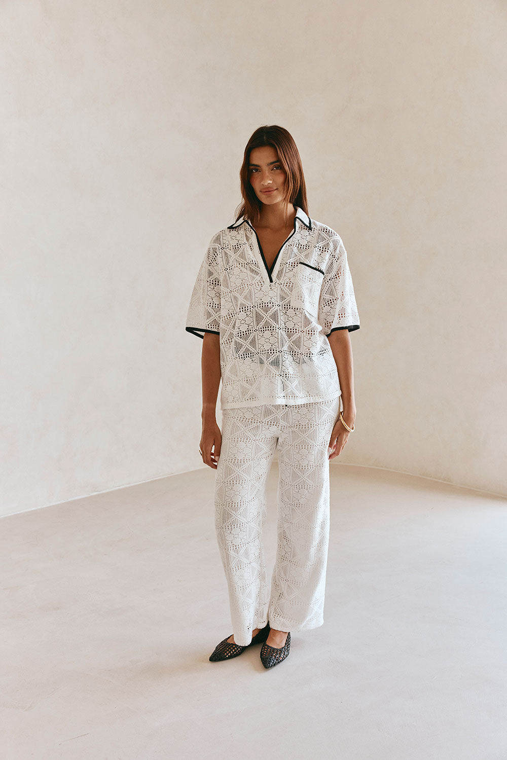 White Lace Elastic Drawstring Ariana Pants