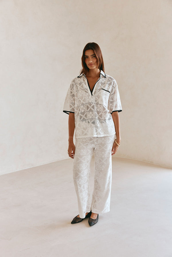 White Lace Elastic Drawstring Ariana Pants