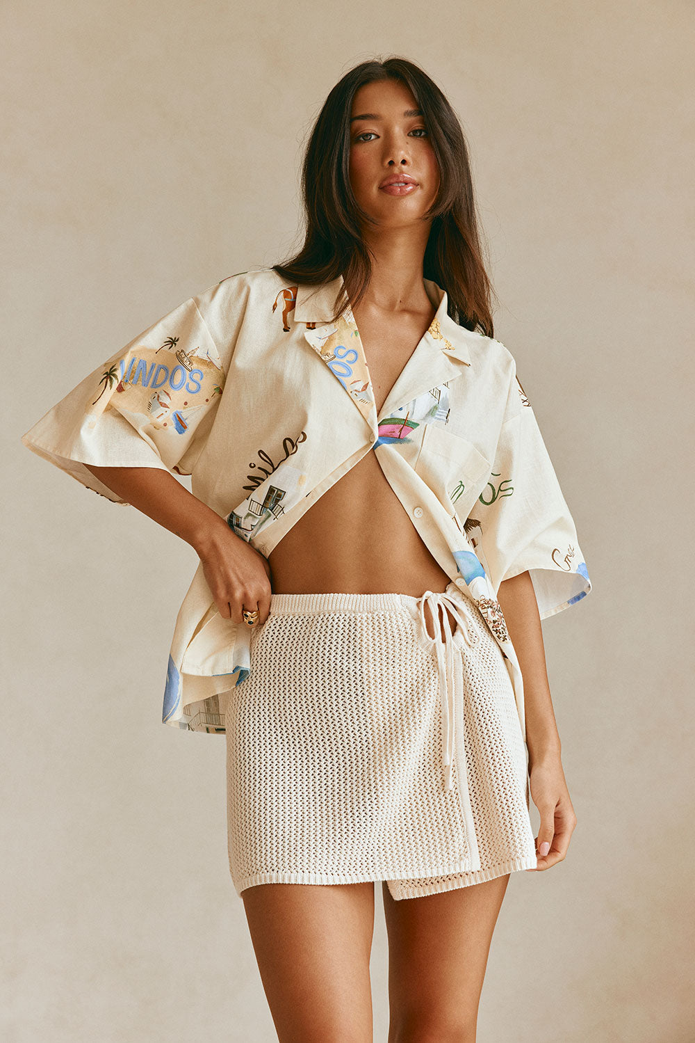 Vanilla Knit Drawstring Mini Priya Skirt