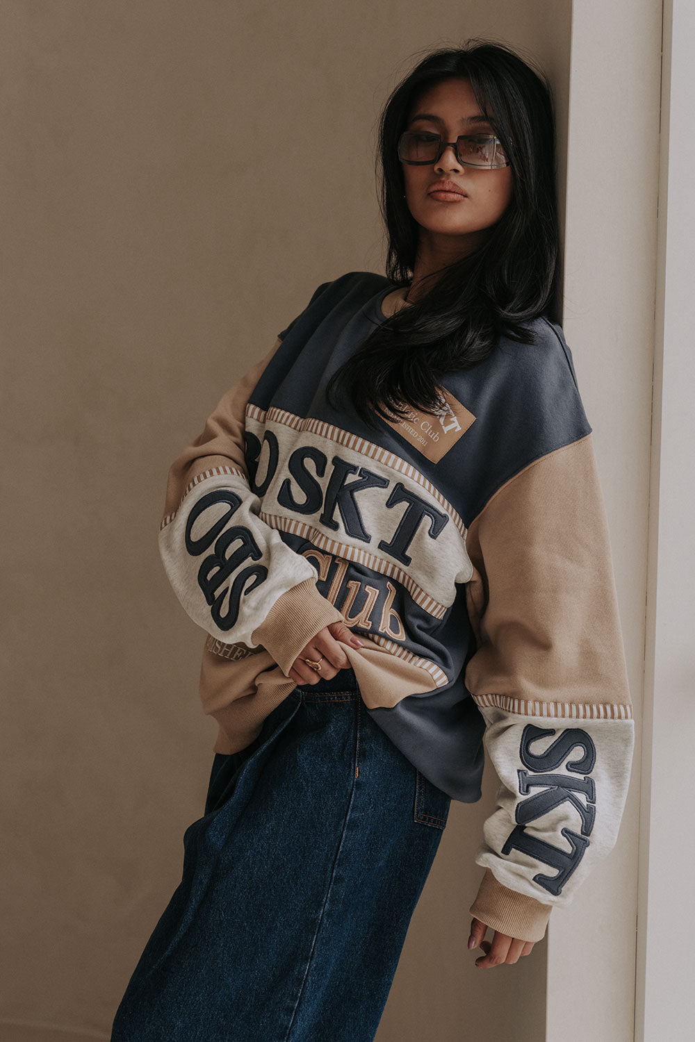 Vienna Sweater - Terry Blue, White, Tan, Grey