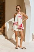 Cream Moana Red Print Halter Neck Zendaya Playsuit