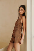 Chocolate Brown Strappy Asymmetric Mini Del Ray Dress