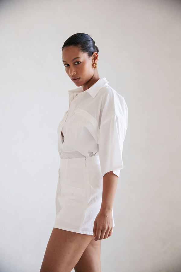 White High Waist Wrap Mini Paige Skort