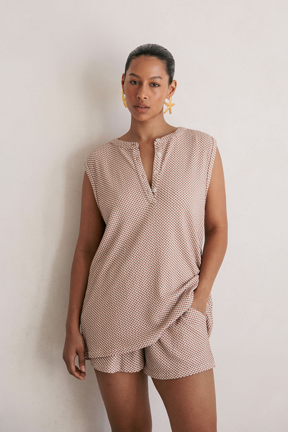 Brown Elastic Drawstring Marah Shorts