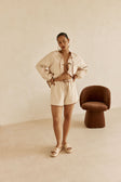 Beige High Waist Elastic Drawstring Paloma Shorts