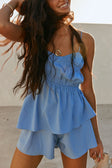 Blue Thin Strap Ruched Detail Octavia Top