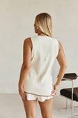 Cream Ribbed V Neck Wrap Longline Jaxon Top